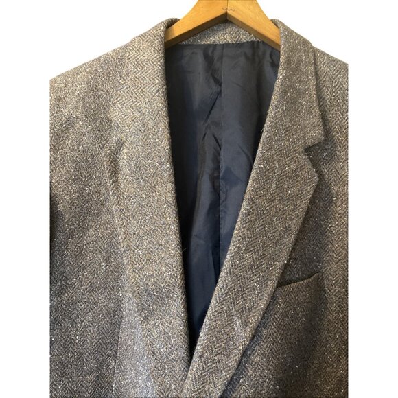 Barrage Mens Brown Blue Woven Blazer Jacket Size 44L Vintage Inside Pocket Lined - Picture 3 of 10
